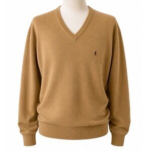 Polo Ralph Lauren Mens Camel Tan 100% Lambswool Italian Yarn XL Sweater
